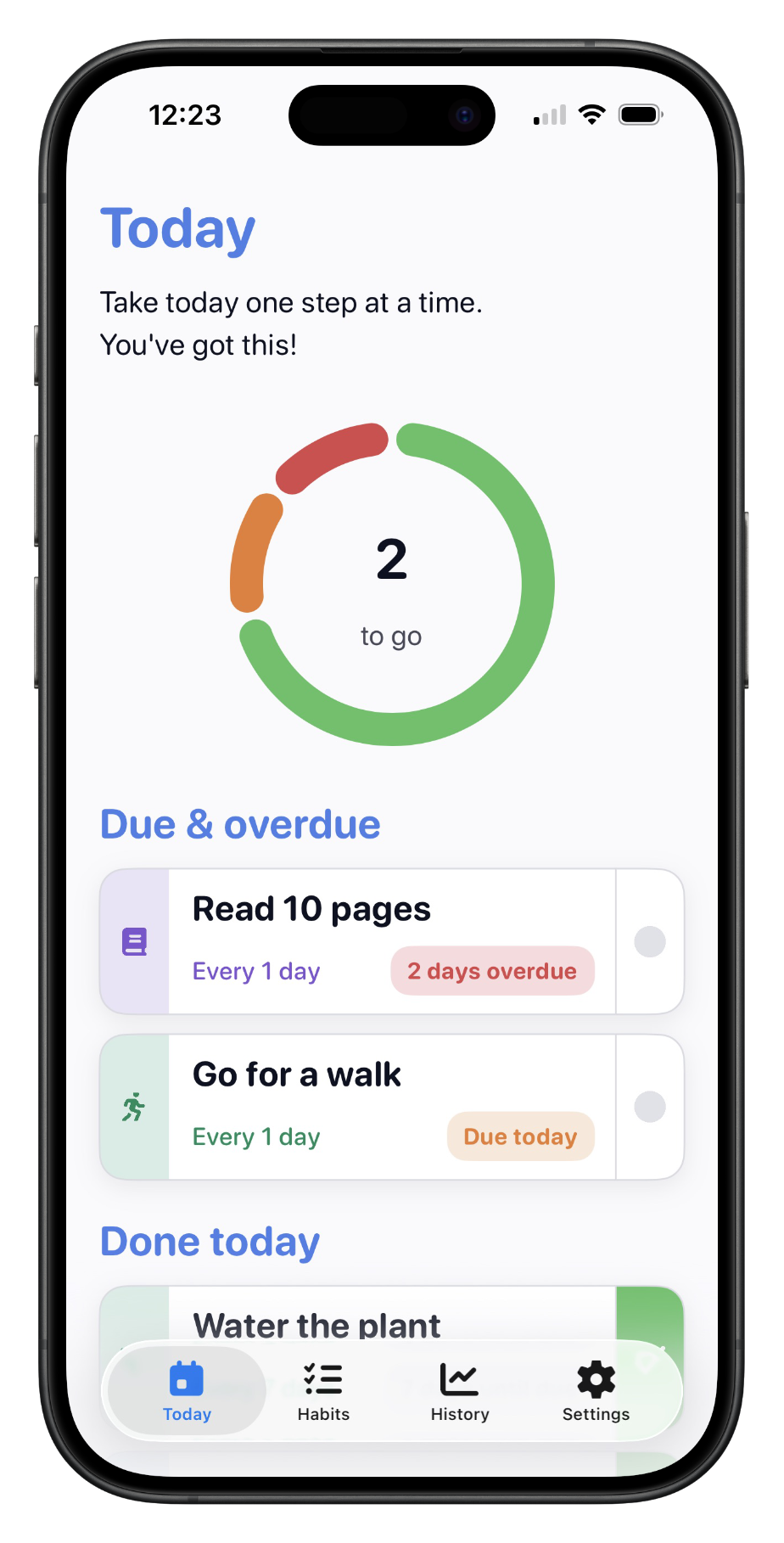 Habit Huski app Today screen